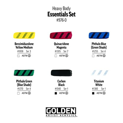 Golden Artist Color Heavy Body Acrylics, 6-Color Essentials Set, Professional Acrylic Paint Set, Set of 6 Tubes, 2 Fl. Oz. Each with Sticky Notes - style: 6 Color Essentials Set
