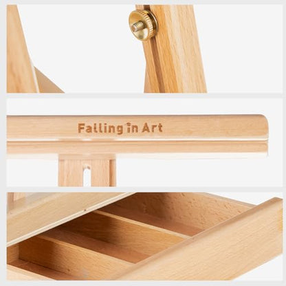 Falling in Art Studio Sketchbox Tabletop Easel, Adjustable Beechwood Easel for Painting, Portable Desktop Easel with Storage Drawer, Suitable for Beginners and Artists- Holds canvases up to 31" high