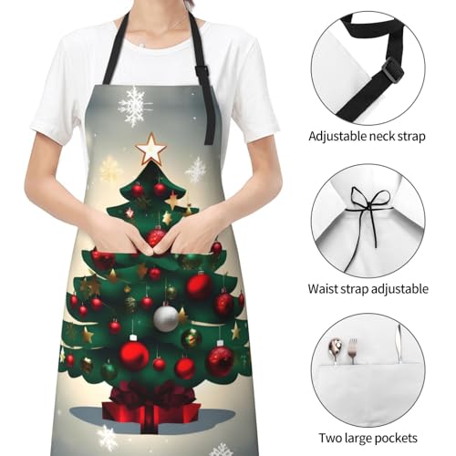 Cartoon heart sun Heavy Duty Waterproof Apron with Pockets for AdultsResistant Grilling, Gardening, Painting - color: Christmas Gift Tree