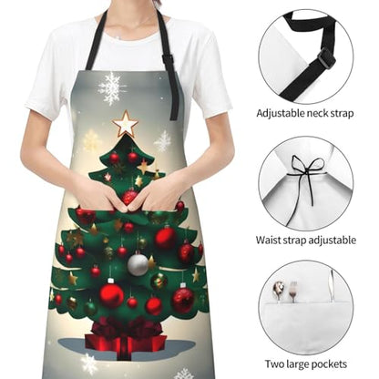 Cartoon heart sun Heavy Duty Waterproof Apron with Pockets for AdultsResistant Grilling, Gardening, Painting - color: Christmas Gift Tree