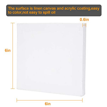 CBtone 24 Pack Small Stretched Canvas for Painting, 6x6 Canvas 1 Inch Profile Cotton White Professional Blank Canvas, Square Framed Canvas for Oil Acrylic & Pouring Art
