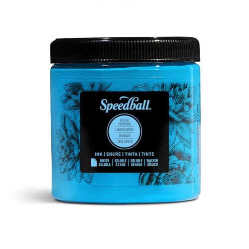 Speedball Water-Soluble Block Printing Ink, 8-Ounce Jar, Fluorescent Blue - color: Fluorescent Blue, size: 8 fl oz