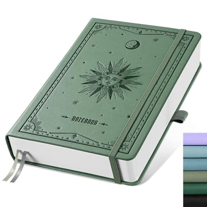 EMSHOI Dotted Journal Notebook, 320 Pages, A5 Small 5.75"x8.38", PU Leather Hardcover, 100 GSM Thick Paper, 5mm Dot Grid Notebook for Journaling, Planning, Drawing, Writing, Green - color: Green, size: A5 Dotted