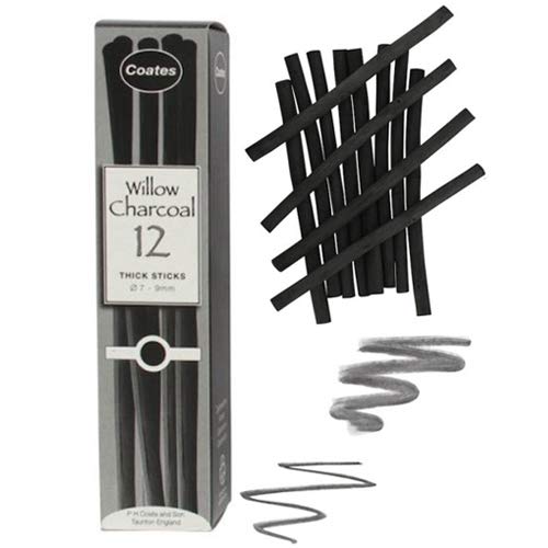 PH Coate Artist Willow Charcoal Thick, 12 Sticks, Black - style: Thick