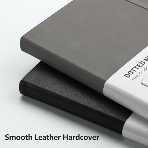 RETTACY Dotted Journal Notebook, 192 Pages, A5 Medium Size (5.7'' x 8.3''), Leather Hardcover, 100 GSM Thick Paper, for Journaling, Planning, Tracking (Gray) - color: Gray, style: Dotted