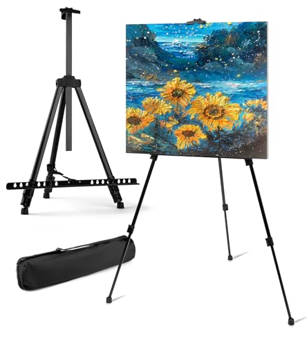 Art Painting Artist Easel Stand, Portable Adjustable Easels with Carry Bag,Tripod Display Easel Height from 17 to 63 Inch for Table-Top/Floor Displaying and Wedding Signs, Black