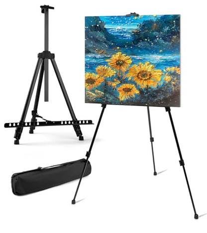 Art Painting Artist Easel Stand, Portable Adjustable Easels with Carry Bag,Tripod Display Easel Height from 17 to 63 Inch for Table-Top/Floor Displaying and Wedding Signs, Black