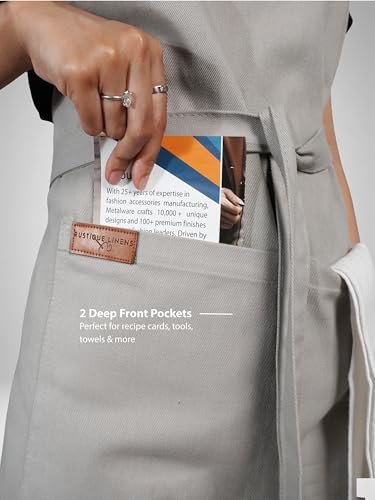 100% Cotton Kitchen Apron with 2 Pockets – Adjustable Chef Apron for Cooking Baking BBQ – Unisex Apron - color: Light Grey, size: Standard