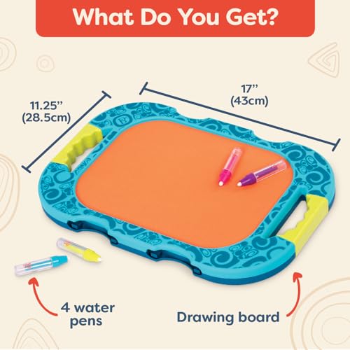 B. toys – Water Drawing Board Portable Travel Toy 4 Pens Double – Sided Board for Toddlers, Kids 18+ Months Doodler – Sea - color: Blue