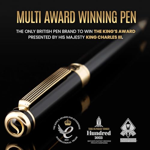 Scriveiner Black Lacquer Ballpoint Pen -Stunning Luxury Pen, Real Gold Plating, Schmidt Black Refill, Best Gift Set for Men & Women, Professional Executive Office, Nice Fancy Designer Pens - color: 1. Black with Gold
