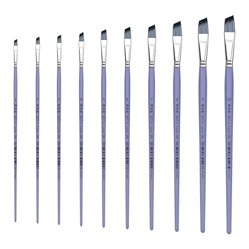 XDT#264 Angular Artist Paint Brush 10 Piece Set Medium Stiff Nylon Hair Extra Long Handle #1#2#3#4#5#6#7#8#9#10, Acrylic Oil Watercolor - size: Angular 10Pc