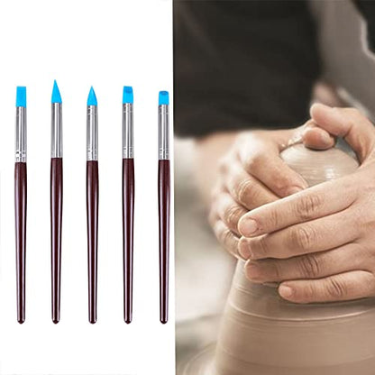 Silicone Clay Sculpting Tool 5PCS Rubber Tip Silicone Brushes Pottery Clay Pen Shaping Carving Tools