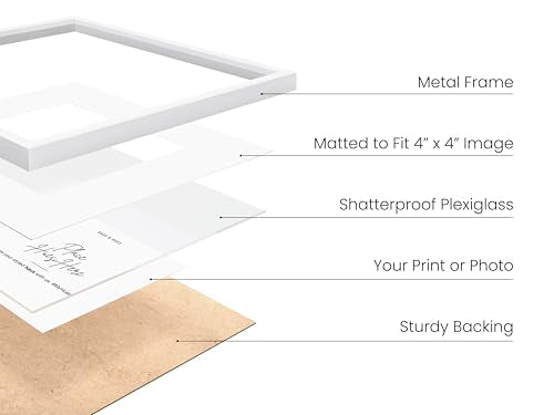 HAUS AND HUES 8x8 White Metal Picture Frames Matted to 4x4 - Features Premium Aluminum & Hanging Hardware, Shatterproof Plexiglass - Ideal for Home, Room, Office (8x8 in, White, Set of 15) - color: White Metal, size: 8x8 in, style: Set of 15