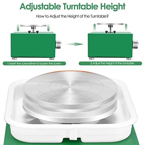Mini Pottery Wheel Machine for Adults & Beginners, 2 Turntables (3.94" & 2.56") | 0-2000 RPM Adjustable Speed Pottery Machine Removable Splash Tray Ceramic Making Kit Includes 8 Sculpting Tools - color: Green