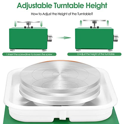 Mini Pottery Wheel Machine for Adults & Beginners, 2 Turntables (3.94" & 2.56") | 0-2000 RPM Adjustable Speed Pottery Machine Removable Splash Tray Ceramic Making Kit Includes 8 Sculpting Tools - color: Green