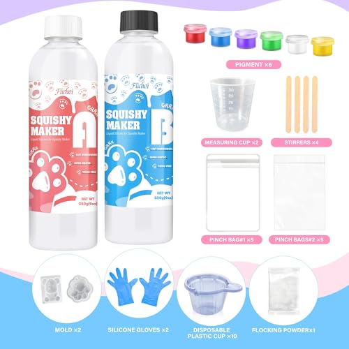Liquid Silicone for Taba Squishy Kit - 18oz Super Soft Silicone Rubber Squishy Maker, Fast Cure Squishy Making Kit with Cat Paw, Bear Mold, Creative Stress Relieving Gift for Beginners, DIY Enthusiast - color: 250+250