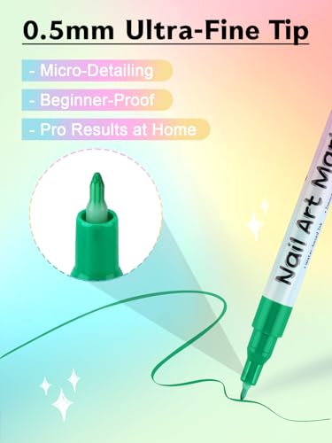 Kalolary 12 Color 0.5MM Nail Art Pens Set, 3D Nail Pens Nail Point Graffiti Dotting Pen Drawing Painting Liner Brush for DIY Nail Art Beauty Adorn Manicure Tools - color: S