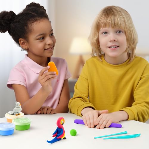 Hey Clay 15 Cans Set - Colourful Modelling Kids Air-Dry Clay 15 Cans with Sculpting Tools and Fun Interactive Instructions for Children Age 3+ (Birds) - style: Birds