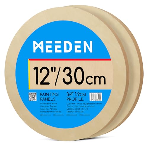 MEEDEN Round Wood Canvas Panels: 3/4" Deep 12" Dia Round Wooden Canvas Panel - Pack of 2 Cradled Wood Art Boards for Pouring Art, Crafts, Painting - size: 12 in, style: Round