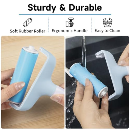 TECKWRAP Brayer Roller for Crafting, 4 PCS Rubber Roller Tool Set with Felt Squeegee, Flat Tweezers & Pin Pen for Iron-On, Inkjet Vinyl Stickers, Relief Printing, Printmaking, Stamping & Scrapbooking - color: Blue 4 set