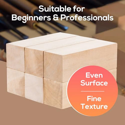 Falling in Art Basswood Carving Blocks, 6 Pcs Whittling Wood Carving Kit, Carving Wooden Blocks for Crafting, Ideal for Beginners and Professional Artists(6 * 2 * 2 6PC) - size: 6 pcs