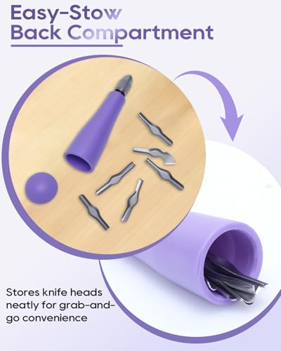 UCEC 1+1+1+12 Pack Linocut Carving Tools Linoleum Cutter for Block Printing Supplies Linocut Tools & Beginners 6 Blades Universal Size Purple With A Brayer Roller(4 Inch)