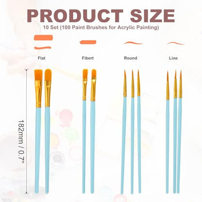 PATIKIL Paint Brushes Set, 100Pcs Acrylic Paint Brush Nylon Hair for Watercolor Oil Painting Miniature Detailing Rock Painting, Blue - color: Blue