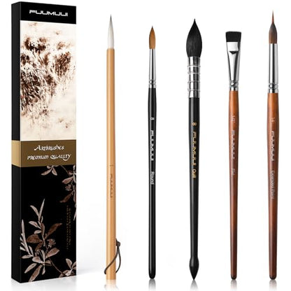 Watercolor Paint Brushes, 5pcs Fuumuui Professional Sable Brush, Wool & Synthetic Squirrel Brushes Set with Extended Needle, Round Point, Flat, Quill Wash Perfect for Watercolor Acrylic Gouache Inks - color: Mix5
