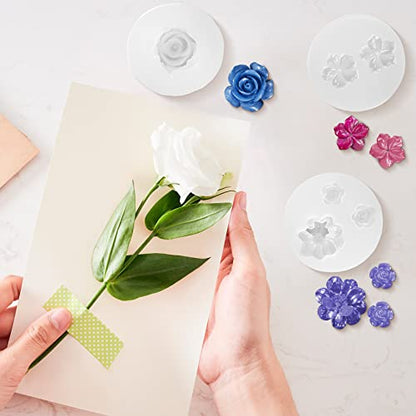 PAGOW 5pcs Mini Mirror Flower Resin Mold, Silicone 3D Flower Crystal DIY Casting Molds, for Earring, Jewelry Pendants Making Tool (8 Different Sizes) - size: 5 PCS