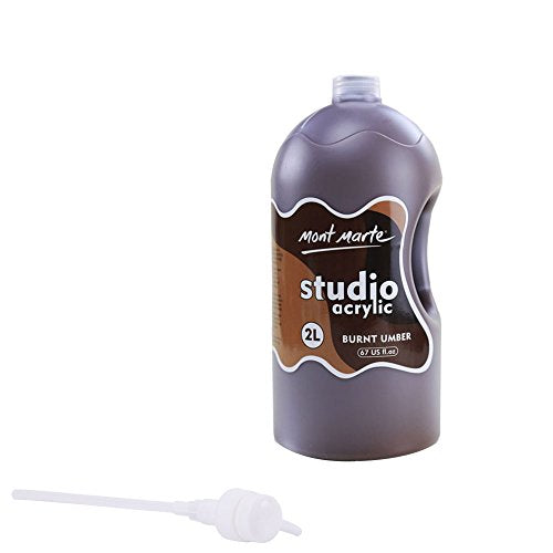Mont Marte Discovery School Acrylic, Burnt Umber, 1/2 Gallon (2 Liter). Ideal for Students and Artists. Excellent Coverage and Fast Drying. Pump Lid Included. - color: Burnt Umber