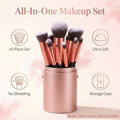 Makeup Brushes BS-MALL Premium Synthetic Foundation Powder Concealers Eye Shadows Makeup 14 Pcs Brush Set, Rose Golden, with Case - color: Rose Golden