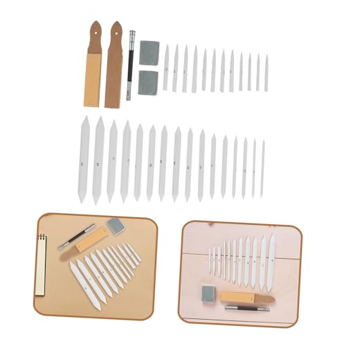 HINTRMENT Blending Stumps and Tortillions Set Drawing Blending Tools 33pcs with Sandpaper Pencil Sharpeners and Erasers, Paper and Rubber Material for Studio Work and Outdoor Sketching
