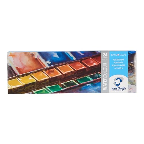 Van Gogh Watercolor Paint Set, Metal Tin, 24-Half Pan | Professional-Grade Watercolor Paint with High Lightfastness, Intense Colors with Uniform Viscosity - color: 24 General (Metal Tin), style: Half Pan