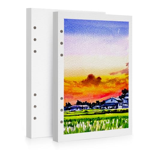 LIGHTWISH Watercolor Paper Bulk, 100% Cotton Cold Press 600gsm, 2 Pack, Total 24 Sheets A5 Hole-Punched Replaceable Paper for Artists, Adults,Students,5.8 * 8.2 Inches