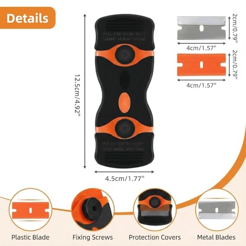 Mister Rui 2-Pack Dual-Head Scraper Tool Set with 30 Metal & 20 Plastic Blades, Screw-On Safe Design for Glass, Cooktop, Tile, Floor & Paint Cleaning, Multi-Surface Scraper Kit