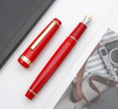 JINHAO 82 Fountain Pen with Gold Clip (F Nib 0.5mm, Red) - color: Red