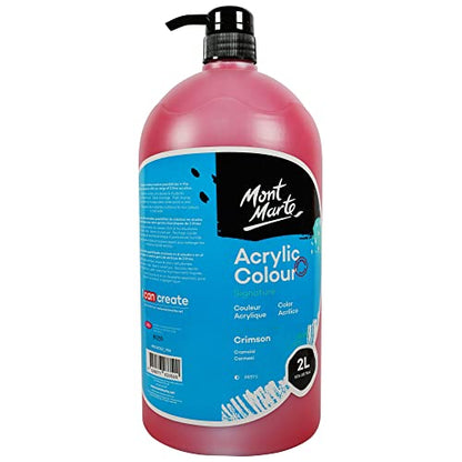 Mont Marte Discovery School Acrylic, Carmine, 1/2 Gallon (2 Liter). Ideal for Students and Artists. Excellent Coverage and Fast Drying. Pump Lid Included. - color: Carmine