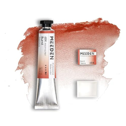 MEEDEN Professional Artist Watercolor Paint: Burnt Sienna - 15ml/0.5oz Water Color Tube, Semi-Moist Pigment Half Pan and Empty Matching Half Pan for Artists Pros - color: Burnt Sienna