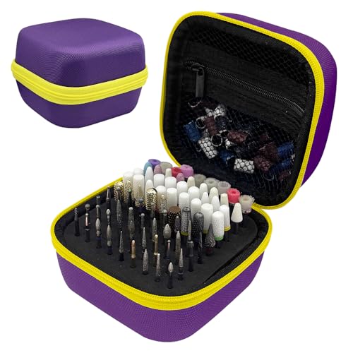 81 Holes Nail Drill Bit Holder, Nail Bits Display Container, Dustproof Portable Organizer Storage Bag, Efile Nail Bits Professional Manicure Tools, for Manicure Tools (ONLY CASE) (Purple+Yellow) - color: Purple+Yellow