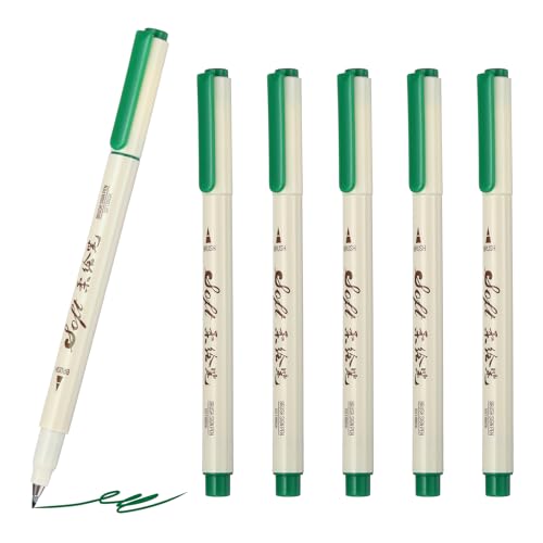 PATIKIL Fineliner Colored Pens, 6 Pcs Green Felt Brush Tip Fineliner Marker Waterproof Ink Watercolor Coloring Book Art Supplies Set for Artist Journaling Scrapbooking - color: Green