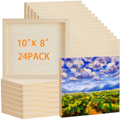 Barydat 24 Pcs Wood Panels for Painting 10'' x 8'' Unfinished Wood Canvas Board Artist Wall 0.79'' Deep Wooden Cradled Panels for DIY Crafts, Easel Display, Painting Pouring Arts Use with Oil, Acrylic - size: 10" X 8"
