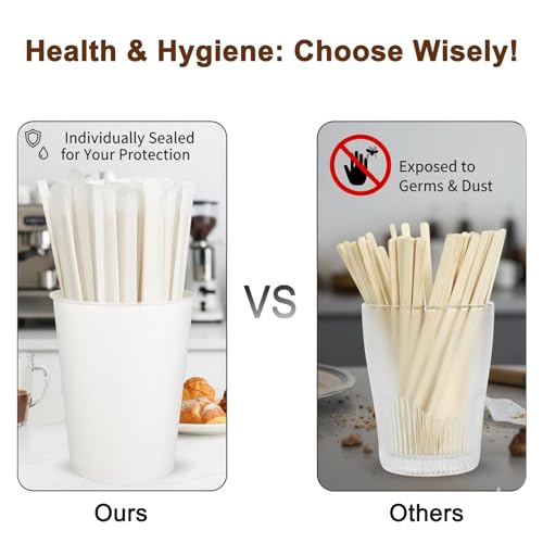 Guyuyii 200 Pcs 5.5" Coffee Stirrers Individually Wrapped with Storage Box | Wooden Stir Sticks for Offices, Coffee Bars, Cafes | Paper Wrapping, Compatible with Hot Drinks, Cold Drinks, Cocktails - size: 5.5 Inch (200 Count）