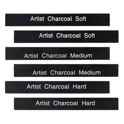 VILLCASE 6pcs Compressed Charcoal Sticks for Drawing, Soft and Medium Hard Carbon Rods, Artist Sketching Charcoal for Teens and Adults, Professional Drawing Media for Art Supplies