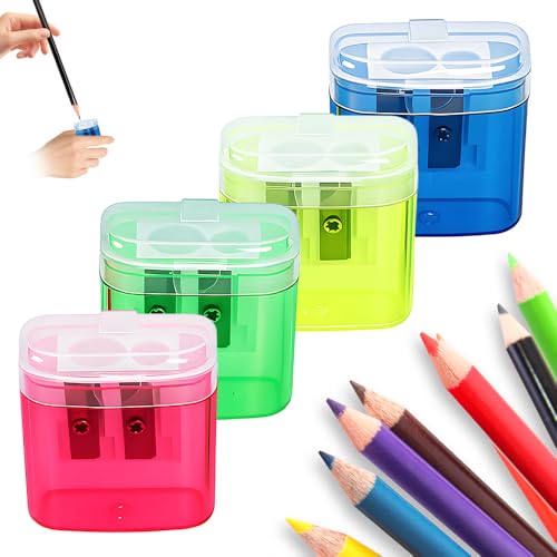 Pencil Sharpeners with Lid, Pencil Sharpeners Manual, Colored Handheld Sharpener Suitable for Kids Adults Students School Class Home Office (4pcs) - color: 4pcs