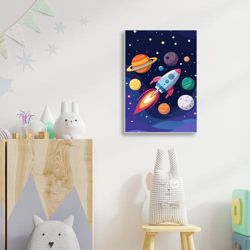 WEMEON Rocket Paint by Numbers Kit for Kids with Frame and Easel, Easy Paint by Numbers Kits for Kids Ages 8-12, Small Painting by Number for Birthday Gift, Painting Party(10X12inch) - color: DAYH-0069-US(8X12inch)