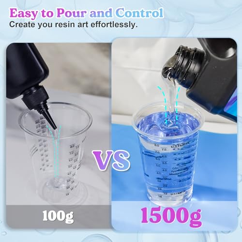 LET'S RESIN UV Resin, 1500g Odorless, Low Shrinkage, Clear Ultraviolet Epoxy Resin with Silicone Measuring Cups, for Jewelry, Molds, Craft Decoration - size: 1500g