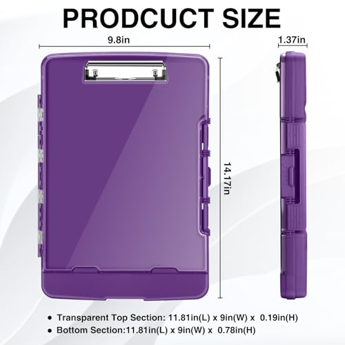 Sooez Original Clipboard with 2 Storage & Pen Holder, Heavy Duty Clip Boards 8.5x11 with Dual Storage, Clearview Dry Erase Coach Clipboard with Real Hinge, High Capacity, School & Office Supplies - color: Purple