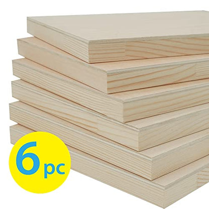PHOENIX Unfinished Wood Panel - Wood Canvas for Painting - 8x10 Inch / 6 Pack Birchwood 3/4" Deep Cradled Wooden Board for Crafts, Wood Burning & Pouring Art
