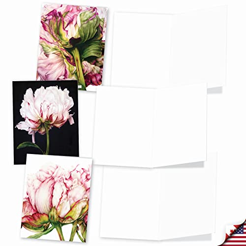 The Best Card Company - 10 Boxed Note Cards with Flowers - Blank Assorted Floral Notecards Bulk (4 x 5.12 Inch) - Precious Peonies AM6279OCB-B1x10 - style: Precious Peonies