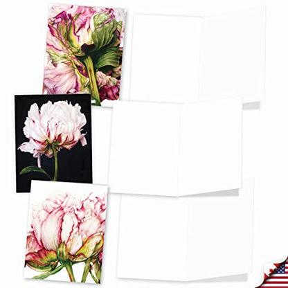 The Best Card Company - 10 Boxed Note Cards with Flowers - Blank Assorted Floral Notecards Bulk (4 x 5.12 Inch) - Precious Peonies AM6279OCB-B1x10 - style: Precious Peonies